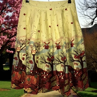 Falda Pin Up Retro Woodland Otoño Amarillo Setas Búhos Calabaza Acción de Gracias S Foto 1 de 4