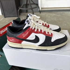Nike Dunk Low CUSTOM AGED White/Red/Black Shoes Men's Size 12. CHICAGO - Picture 1 of 13