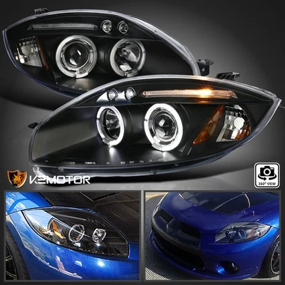 Black Fits 2006-2012 Mitsubishi Eclipse LED Halo Projector Headlights Left+Right Foto 1 de 4