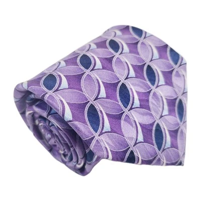 David Taylor Necktie Purple Geometric Pattern Men's Silk Neck Tie 58x3.75" - Image 1 of 4