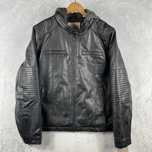 NUEVA Chaqueta Levi's Para Hombre XL Negra Imitación Cuero Con Capucha Corredor Nueva Con Etiquetas Motociclista - Imagen 1 de 7