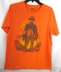 Threadless RUBBER BAND DUEL Clint Eastwood Tshirt Mens L Orange - Picture 1 of 6