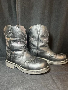 Justin Botas Gitanas Cuero Negro 7B Mujer Puntera de Acero Floral Bordado Vaquero - Imagen 1 de 14