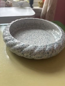 Vintage 70’s White & Blue Ceramic Splatter Bowl W/ Swirled Ribbed Edge - Picture 1 of 4
