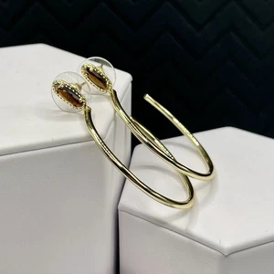 Pendientes de aro Kendra Scott Emma ojo de tigre piedra oro 14K sobre latón nuevos con etiquetas - Imagen 1 de 7