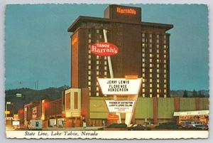 1970er Tahoe Harrah's Casino Jerry Lewis Florence Henderson Schild Postkarte Nevada - Bild 1 von 2