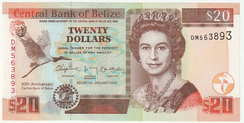 Belize $20 Dollars Banknote 2012 Uncirculated Condition Pick#72 - Image 1 of 2