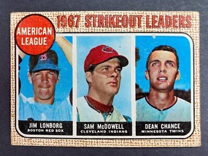 1968 Topps #12 A.L. Strikeout Leaders - Jim Lonborg / Sam McDowell / Dean Chance