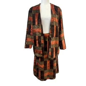 Conjunto de falda y chaqueta vintage de terciopelo con retazos hechos a mano para damas grandes mediados de siglo - Imagen 1 de 6