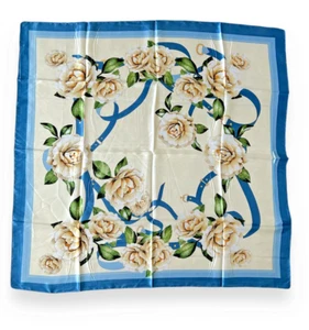 Blau & Beige Blumen Quadrat Schal 35” X 35” Neu Kopftuch Schal Mode - Bild 1 von 2
