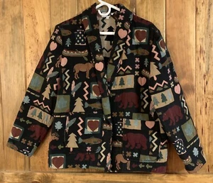 Vintage Size 11 / 12 Multicolor Rustic Lodge Blazer Jacket Coat Moose Bear Fish - Picture 1 of 12