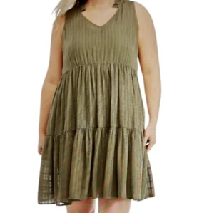 Tiered Boho Sundress Babydoll Dress Olive Green Size 2X NWT! - Picture 1 of 5