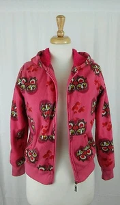 Fun Time Pink Girls inside Acrylic Fur Zipper Owl Hoodie Sweater Sz 12 - Picture 1 of 5