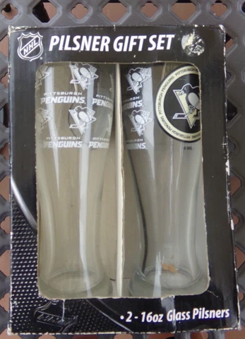 New NHL Set Of 2 PITTSBURGH PENGUINS Pilsner Glasses 16Oz Cover