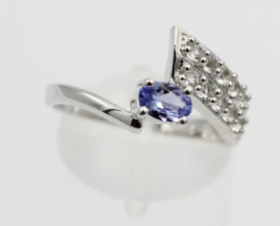 1,3 Carati Tanzanite Dall'Africa Topazio Bianco Anello 925 Argento Gröpße 9 60 - Immagine 1 di 4