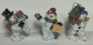 Home Interiors Set of 3 Iridescent Snow Men Ornaments #54009 Original Box - Picture 1 of 12