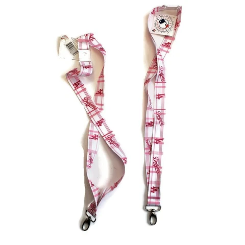 Lot of 2 Los Angeles Dodgers Lanyard Key Chain Metal Clasp 19"L X 1"W Pink White Cover