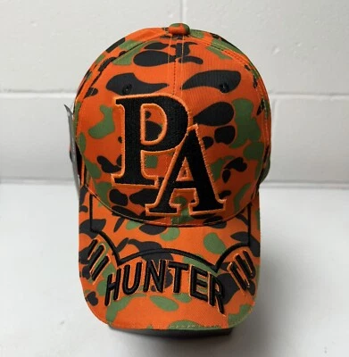 Nuevo con etiquetas PA HUNTER NARANJA/VERDE CAMUFLAJE STRAPBACK SOMBRERO PENNSYLVANIA Foto 1 de 4