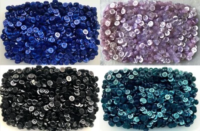 Buttons 11mm Black Royal Blue Green Lilac Purple 4 Hole Shirt Small Craft ML6L-O - Image 1 of 4