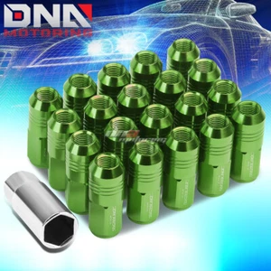 20PCS 50MM GREEN ALUMINUM 20MM OD M12X1.25 CONICAL CLOSED-END LUG NUTS+ADAPTER - Picture 1 of 5