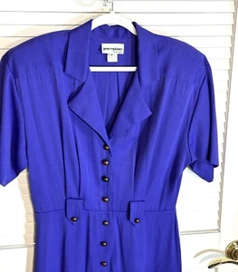 Perceptions by Gary Goben Purple Dress Size 10 Vtg NO Belt Brass Buttons Women - Picture 1 of 16