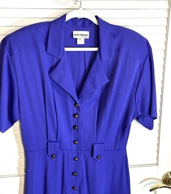 Perceptions by Gary Goben Purple Dress Size 10 Vtg NO Belt Brass Buttons Women - Image 1 of 4