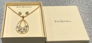 Kim Rogers Jewelry Gold Rhinestone Necklace & Earrings Set NEW in Original Box - Picture 1 of 4