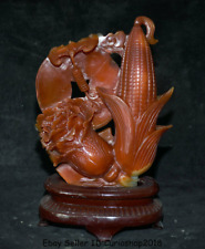 14" Good China Natural Agate Onyx Carved cabbage Baicai corn Wealth Lucky Statue