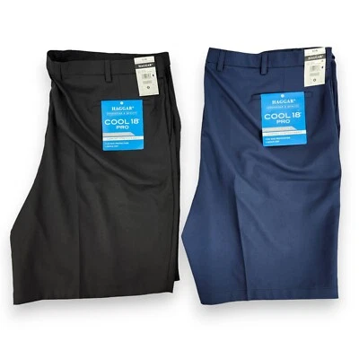 Лот из 2 HAGGAR классный 18 Pro Gabardine шорты мужской 50 твердый черный и темно-синий - Изображение 1 из 4