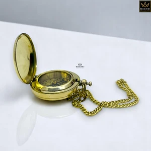 Brass Push Button Compass with Chain 2" Maritime Gift Nautical Decor - Picture 1 of 9