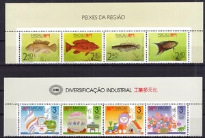 Macau China 1990 Fishes+Crafting set in corner margin stripes of 4 clean MNH OG - Picture 1 of 1