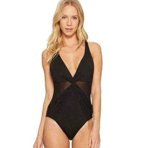 Michael Kors Black Womens Size 12 Illusion Mesh One-piece Swimsuit