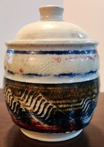 1977 VTG Stovall Art Pottery handmade Vase Earth Blue Brown White Painted Signed - Picture 1 of 6