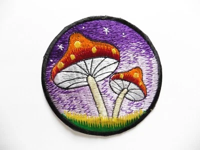Round Sew On Patch Nepalese Made * 12.5cm * Twin Mushroom Toadstools - Image 1 of 2