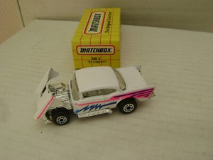 1993 MATCHBOX SUPERFAST MB4 WHITE FLIP NOSE 57 CHEVY NEW IN BOX