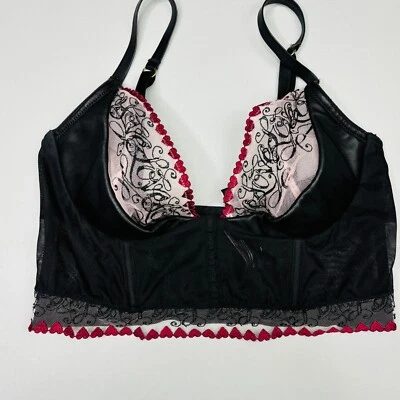 Sujetador Victoria Secret 34D Longline cuero vegano y encaje amor bordado con aros Foto 1 de 4