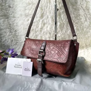 Vivienne Westwood ARTHUR Brown Orb Embossed Shoulder Bag Leather Brown Used Ex+ - Picture 1 of 20