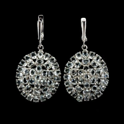 925 Sterling Silber Ohrringe Oval Aquamarin Natürlicher Edelstein Schmuckwaren - Bild 1 von 4