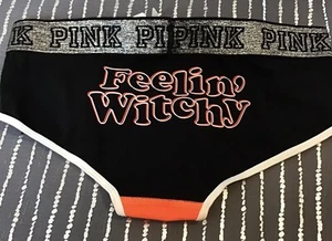Victorias Secret PINK Logo Hipster Small Panty Witchy Halloween Black Orange New - Picture 1 of 3