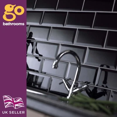 Glossy Black Ceramic Subway Metro Tile With Bevelled Edge 100x200mm Box - Image 1 of 4