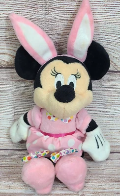 Disney Baby Plush Easter Minnie Mouse Stuffed Animal Toy Pink Black White 9" - Image 1 of 4