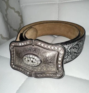 Justin Western Damen Gürtel Leder Silber Kreuz Strass Floral Blumen C20363 - Bild 1 von 9