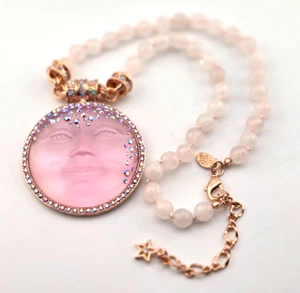 KIRKS FOLLY 50mm ENHANCER SEAVIEW MOON & Precious Rose Quartz Necklace RGT - Picture 1 of 10