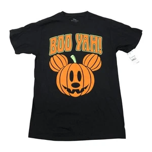 Disney Mickey Mouse Mens Size M Pumpkin Halloween T-Shirt Booh Yah Black - Picture 1 of 7