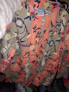crest small cotton autumn colors fall beige brown floral scrub top women's long - Picture 1 of 2