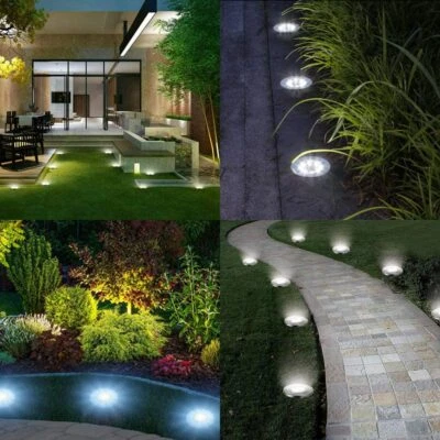 Set 8 Segnapassi a ricarica solare da giardino 8 Led faretti luce bianca tondi - Immagine 1 di 4