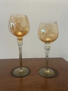 Two Stemmed Tall Gold Fleck Candle Holders - Picture 1 of 7