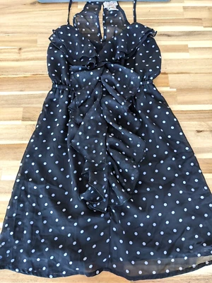 Eyelash Couture Dress Womens XS Black White Polka Dot Ruffle BOHO Lightweight - Image 1 of 4