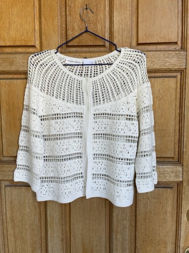 OFF WHITE Cardigan giacca scialle TSE bianco panna uncinetto cotone lino uncinetto Lagenlook