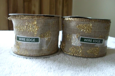 2  "Time & Place (JoAnn's) Gold Christmas Trees 2.5" x 8.3 Yds Wire Edge Ribbon" - Image 1 of 3